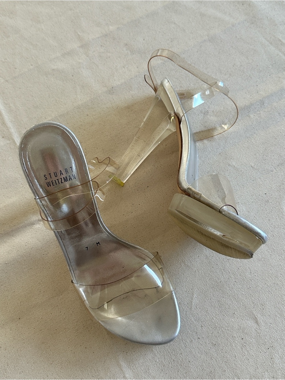 Stuart Weitzman Clear Vinyl Lucite Ankle Strap Platform Heels